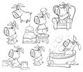 Illustration of a Cute Cartoon Character Pig for you Design and Computer Game. Coloring Book Outline Set Royalty Free Stock Photo